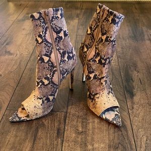 Open Toe Snake Skin Sock Booties
